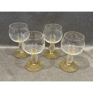 Set of 4 - Vintage Pieroth-Romer Theresienthal Etched Amber/Clear Wine Goblets